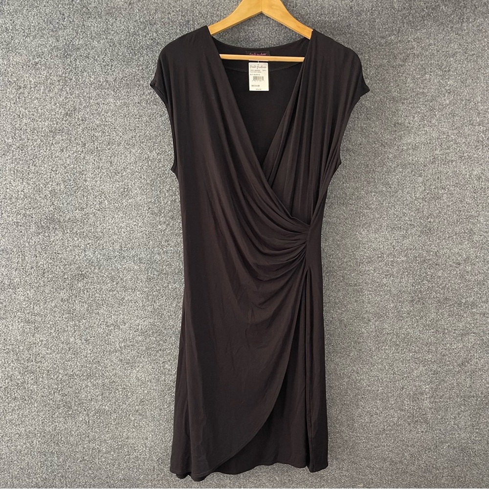 FRESH PRODUCE Womens Faux Wrap Dress Size Medium Black Short Sleeve Stretch